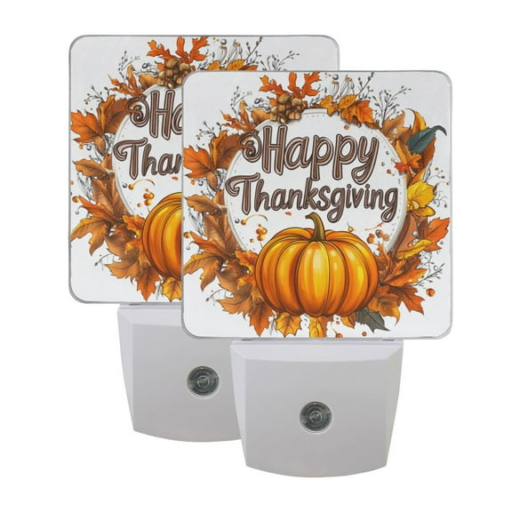 Night Light LED Dusk to Dawn Night Lamp Auto Sensor Plug-in Nightlight for Bedroom Bathroom Nursery Hallway Kitchen A Happy Thanksgiving Day, 2Pack