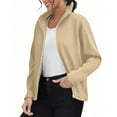 thumbnail image 2 of Miluxas Zip Up Jackets for Women Winter Long Sleeve Lightweight Cardigan Fashion Loose Solid Outerwear Khaki L(L), 2 of 5