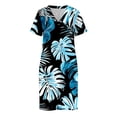 thumbnail image 3 of Women's Casual Knee Length A-Line Dress V Neck Short Sleeve Floral Print Tunic Shirt Dress Loose Fit Flowy Sundress For Daily Wear Summer Vacation Beach Party, 3 of 8