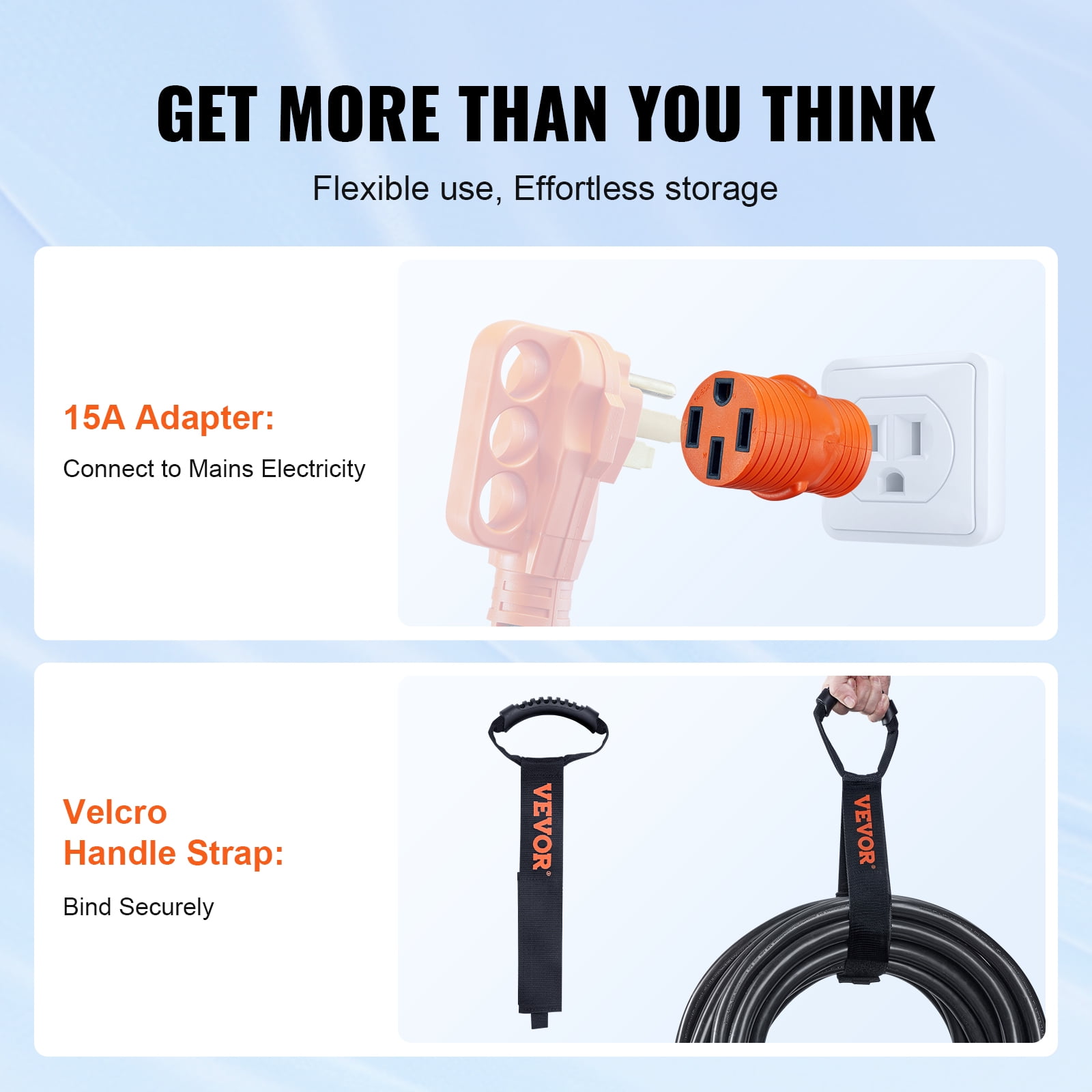 BENTISM 30FT 50A RV Power Cord, Heavy Duty STW 6/3 + 8/1 Generator Cord, NEMA 14-50P Male NEMA SS2-50R Female Plug, with LED Indicator Handle 15A Adapter, for RVs, ETL Listed