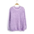 thumbnail image 2 of Vedolay Womens Tops Women's Crew Neck Sweater 2023 Long Sleeve Solid Color Casual Knitted Pullover Tops,Purple One Size, 2 of 3