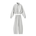 thumbnail image 6 of Gubotare Girl Fall Outfits Girls' Tracksuit Set Wide Leg Pants Solid Long Sleeve Stand Collar Sports & Active Wear Size 9-10 (Grey,9-10 Years), 6 of 8