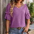 thumbnail image 2 of Women's Summer New V Neck Chiffon Top Bubble Sleeve Shirt, 2 of 2