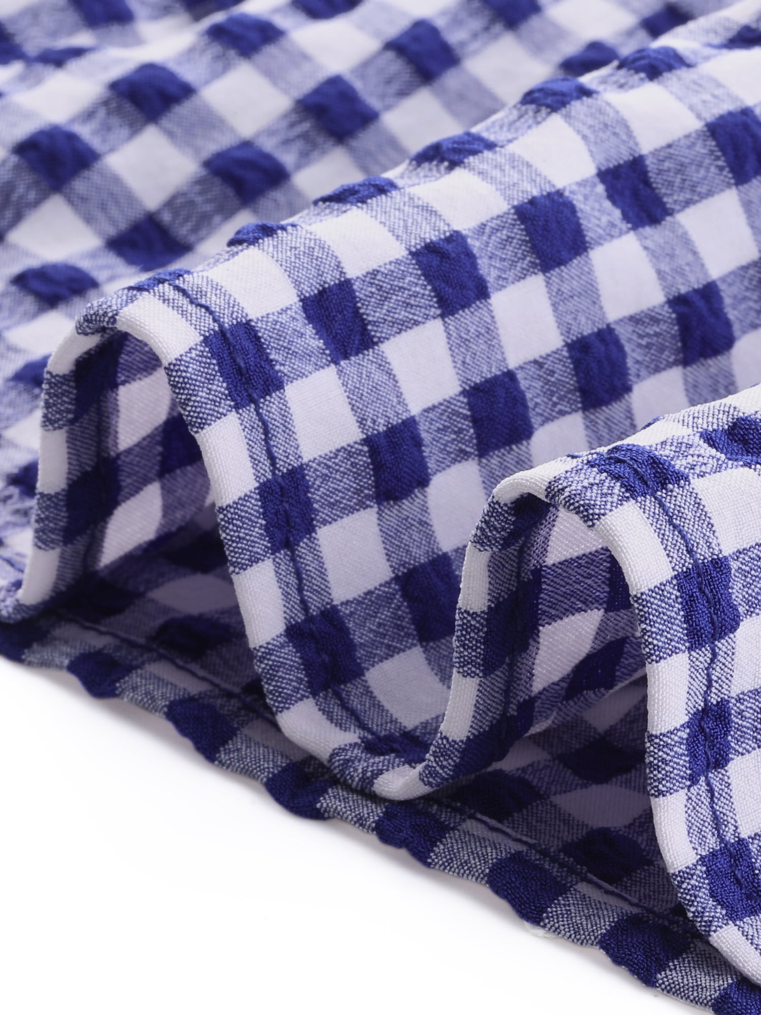 DARING DIVA Women's Gingham Plaid Peasant Round Neck Puff Sleeve Tops XS Dark Blue