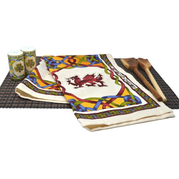 Royal Tara Irish Tea Towel with Celtic Knots Design -100% Cotton Welsh Emblems