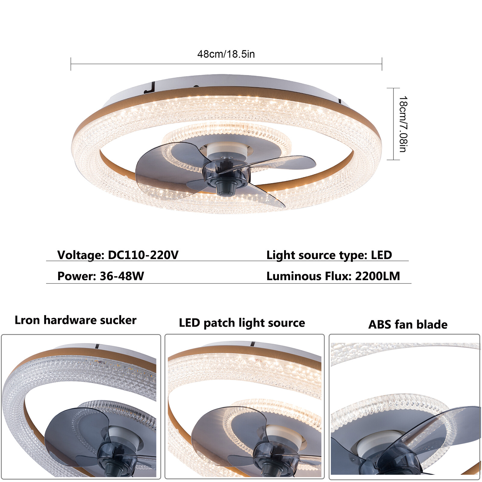 Modern Ceiling Fan With Light& Remote Control Flush Mount Ceiling Fan 3-Color W/o Bulb for Living Rooms