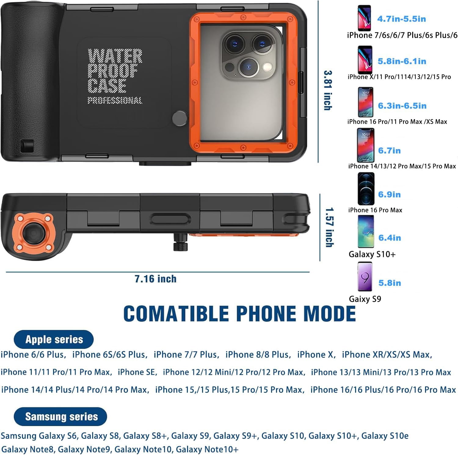 2026 Underwater Snorkeling Diving Phone Case for Phone 17/16/15/14/13/12Pro Max/Galaxy S25/S24/S23.(50ft/15m) Professional Scuba Dive Waterproof Case Underwater Photo Video