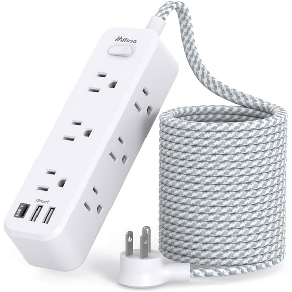 Extension Cord, Surge Protector Power Strip, Long Cord with 9 Outlets 3 USB Ports, Multiple Outlets, Strip for Dorm Room Essentials, College(15FT, White)