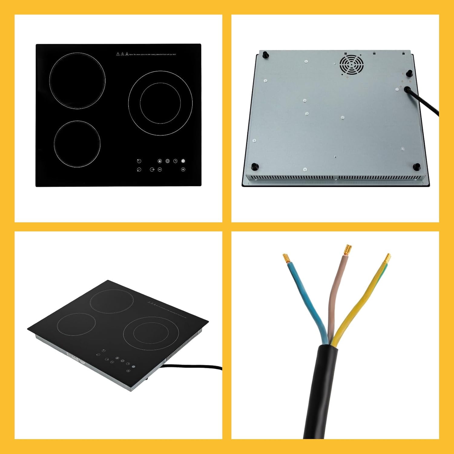Ceramic Cooktop 23.23*20.47in, 800W+600W+1200W Electric Ceramic Cooktop w/o Plug, 3-Burner Electric Stove 176-1202°F 0-120min, Safety Lock Sensor Touch Control 9 Heating Levels