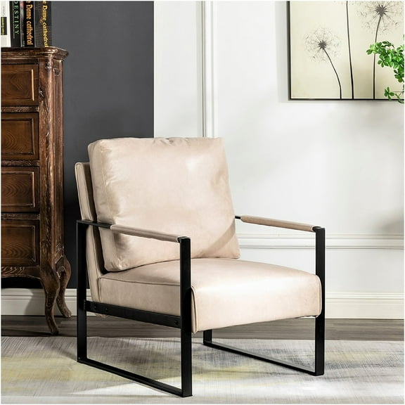 JERFIT Mid Century Modern Accent Chair, Light Camel Microfiber Upholstered Armchair with Square Metal Frame for Living Room, Bedroom & Home Office