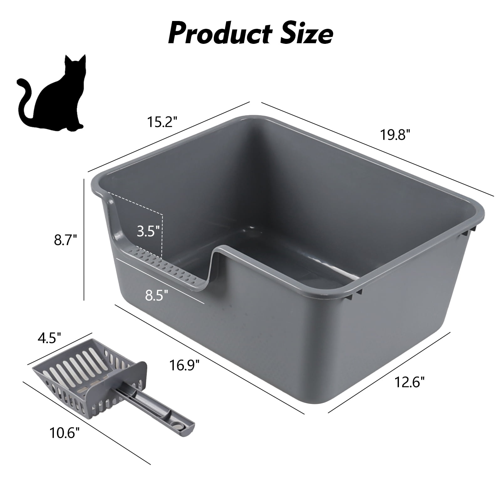 Yuright Plastic High Side Cat Litter Boxes with Scoops, 4 Pack Gray Open Top Litter Trays
