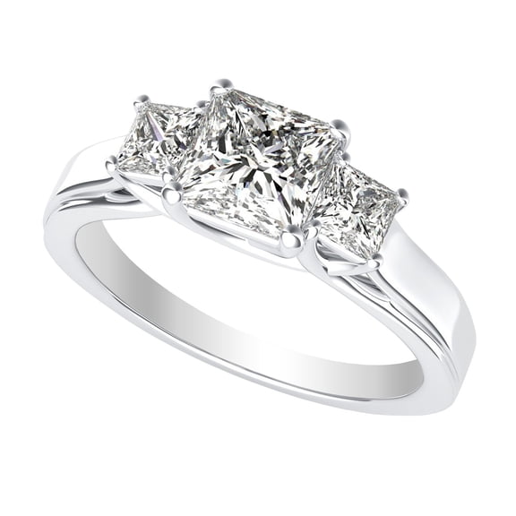 Houston Diamond District 0.5 to 4 Carat 3 Three Stone Princess Diamond Engagement Ring 14K White Gold (H-I Color VS1-VS2 Luxury Collection) 0.5 Carat Size-4
