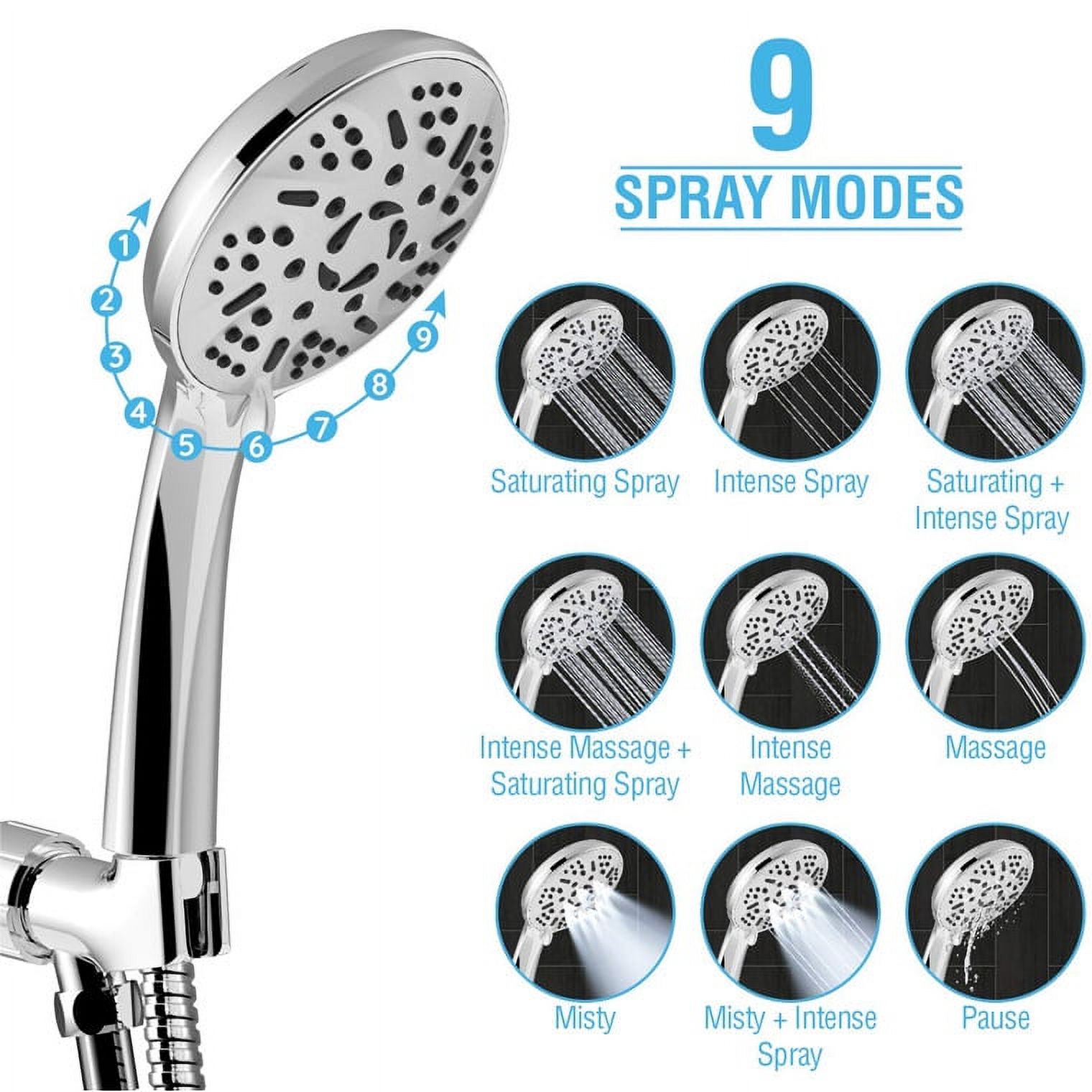 AQwzh High Pressure Handheld Shower Head – 9 Spray Modes with 60 Inch Hose (Chrome) - image 2 of 8