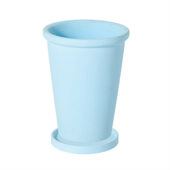 Flower Pots Solid Color High Thin Round Thick Side Plant Pots Tall Simple with Tray Ceramic Planters for Home / Office / Garden / Balcony