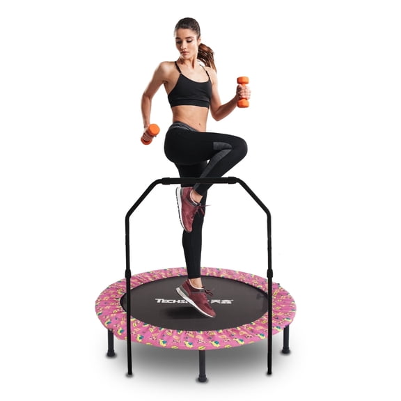 TECHSPORT 36" Fitness Trampoline with HA-Type Handlebar, Quiet Mini Rebounder for Cardio Workout at Home, Pink