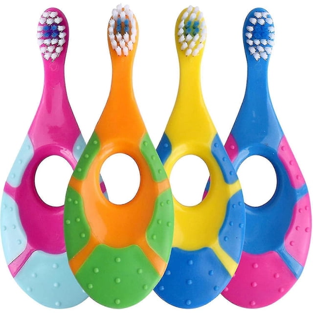 Baby Toothbrush For Infants & Toddlers 0-2 Years Old (4 Pack) Extra Soft Bristle For Baby Gums | Bpa-free, Easy-grip Finger & Teething Handle