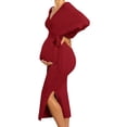thumbnail image 3 of V-neck Maternity Nursing Dress Maternity Women Knit Outfits with Belt, 3 of 4