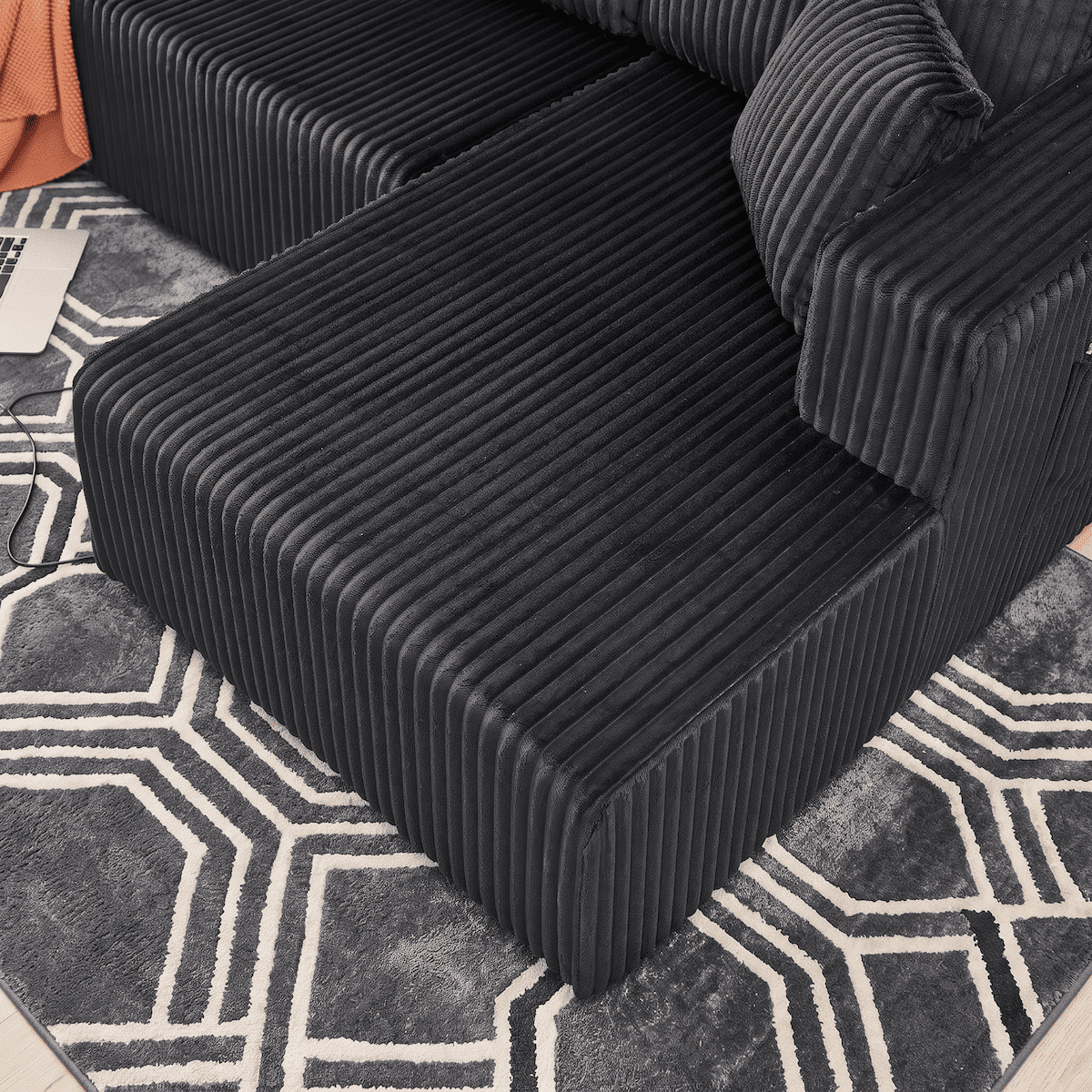 132" Cloud Couch Modular Sectional Sofa, U Shaped Sleeper Sofa Bed, Oversized Chaise, Reversible Corduroy Modular Couch for Living Room, Apartment, No Assembly (Black)