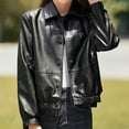 thumbnail image 2 of Cropped Faux Leather Jacket for Women Button Down Cool Motorcycle Short Jacket Long Sleeve Casual Crop Outwear (3X-Large, Black), 2 of 6
