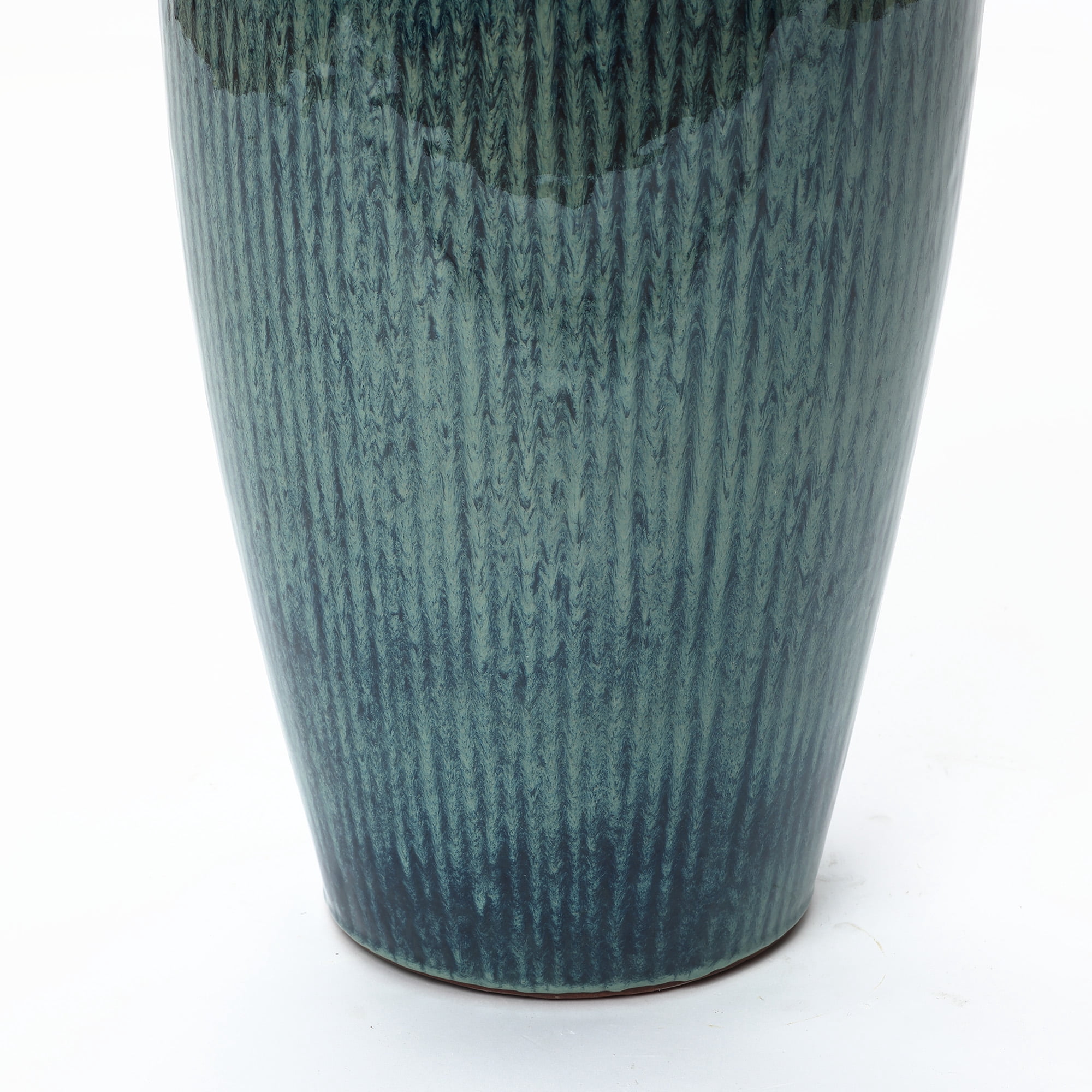 LuxenHome 23" Tall Ceramic Planter, Large Plant Pots with Drainage Hole, Blue