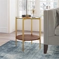 thumbnail image 2 of Allora Modern Round Metal Side Table with Shelf in Gold/Walnut, 2 of 9