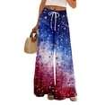 thumbnail image 2 of 250th Anniversary Womens Pajama 1776-2026 USA Flag Print Elastic High Waist Pants Slit Baggy Wide Leg Casual Comfy Pajama Bottoms, #01 Blue, XL, 2 of 6