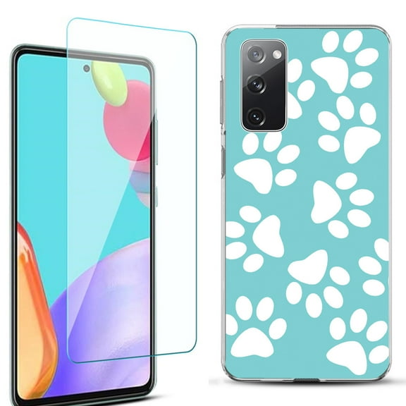 Slim-Fit Protective Phone Case for Samsung Galaxy S20 FE 5G Fan Edition, with Tempered Glass Screen Protector, by OneToughShield ® - Pet Paw / Teal
