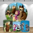 thumbnail image 2 of Fondo de Masha y el oso redondo para niña, bebé, bosque, fiesta de cumpleaños, evento, fondo de pared, cilindro circular, pancarta elástica decorativa, 2 of 4