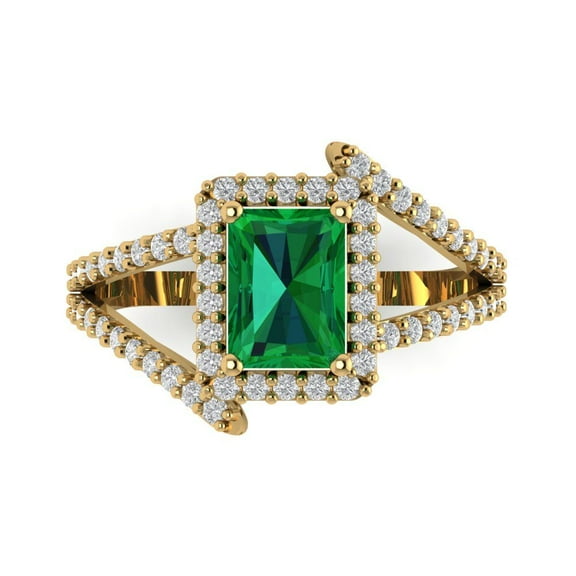 Solitaire with Accents Engagement Ring for Women - 1.935ct Simulated Emerald in 14K Yellow Gold Promise Ring