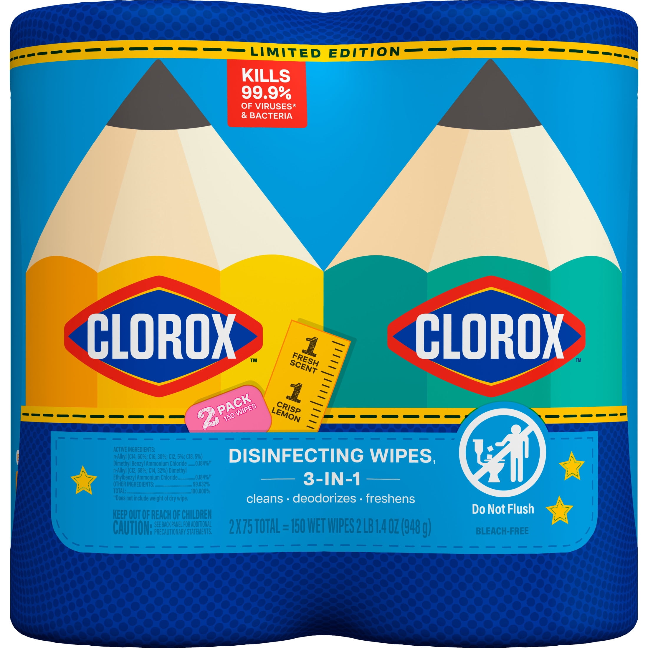 (6 pack) Clorox Disinfecting Cleaning Wipes Back to School Variety Pack, 75 Count Each, Pack of 2