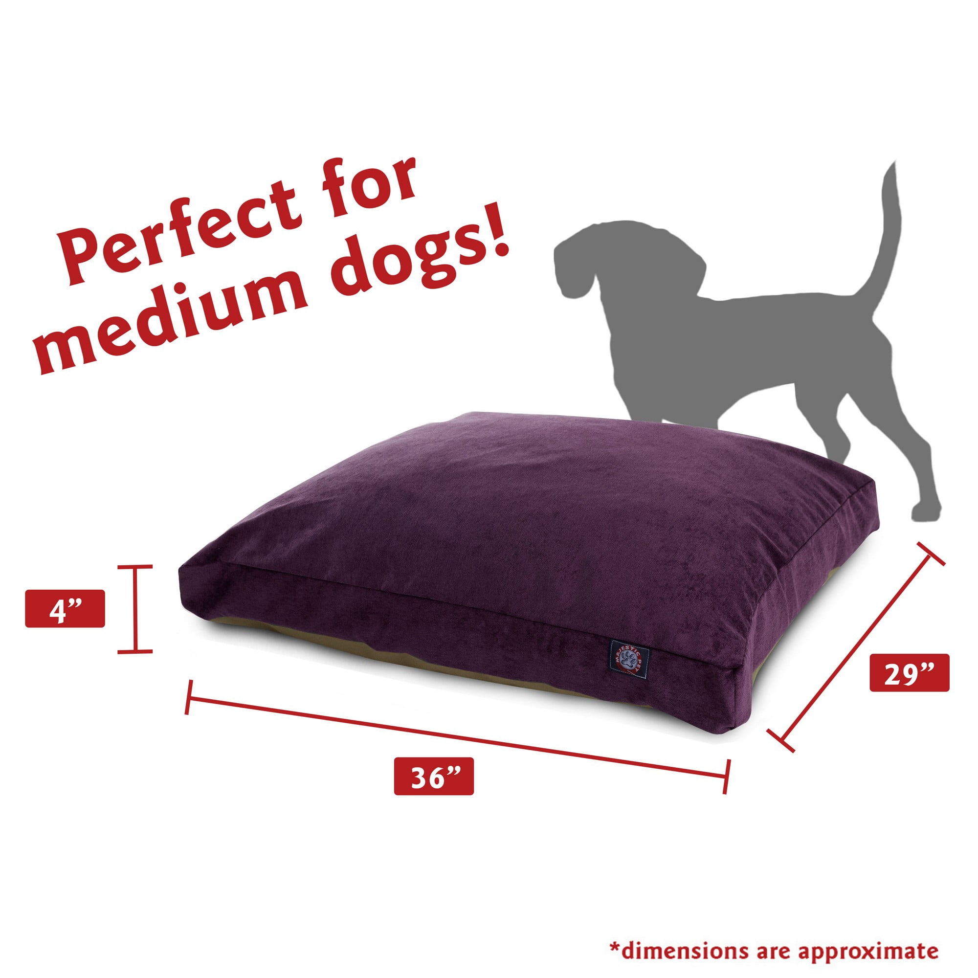 Majestic Pet | Villa Velvet Shredded Memory Foam Rectangle Pet Bed For Dogs, Removable Cover, Aubergine, Medium