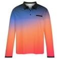 thumbnail image 4 of ZCFZJW Men's Long Sleeve Polo Shirts Fashion Color Block Golf Polo Shirts Casual Tie Dye Gradient Print Button up Lapel Collar Tennis Shirt Tops Orange S, 4 of 4