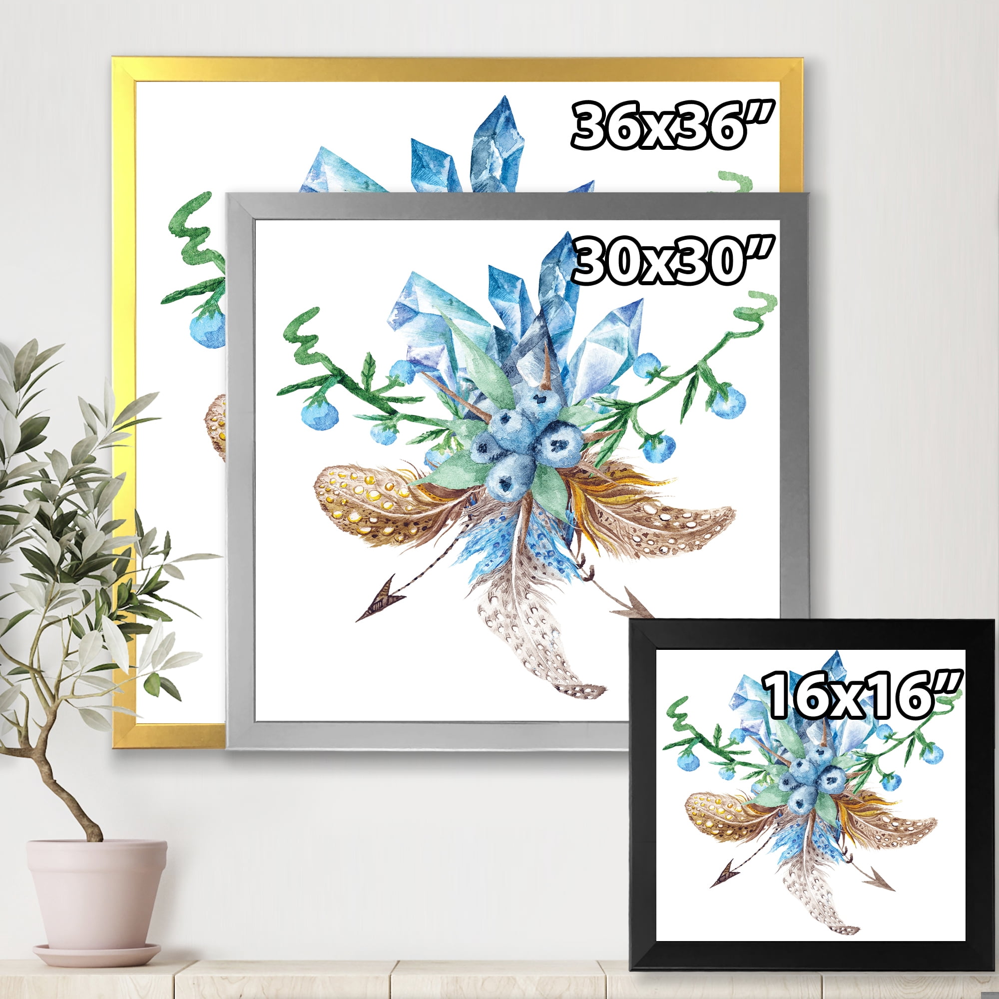 Designart 'Fresh Tribal Vignette Wild Forest Wreath Design On White I' Traditional Framed Art Print