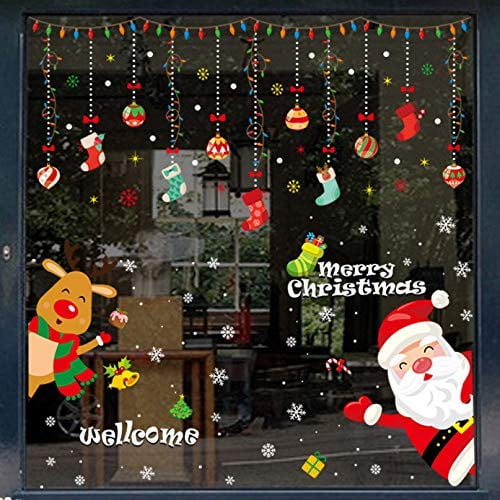 Santa Snowflakes Christmas Window Sticker Winter Xmas Wall Decal Stickers Decor 
