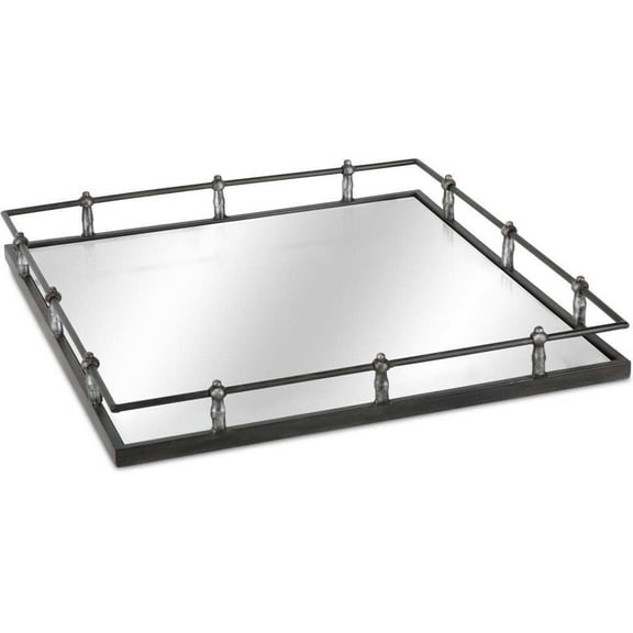 Mercana Christa Black Metal Mirrored Base Square Tray