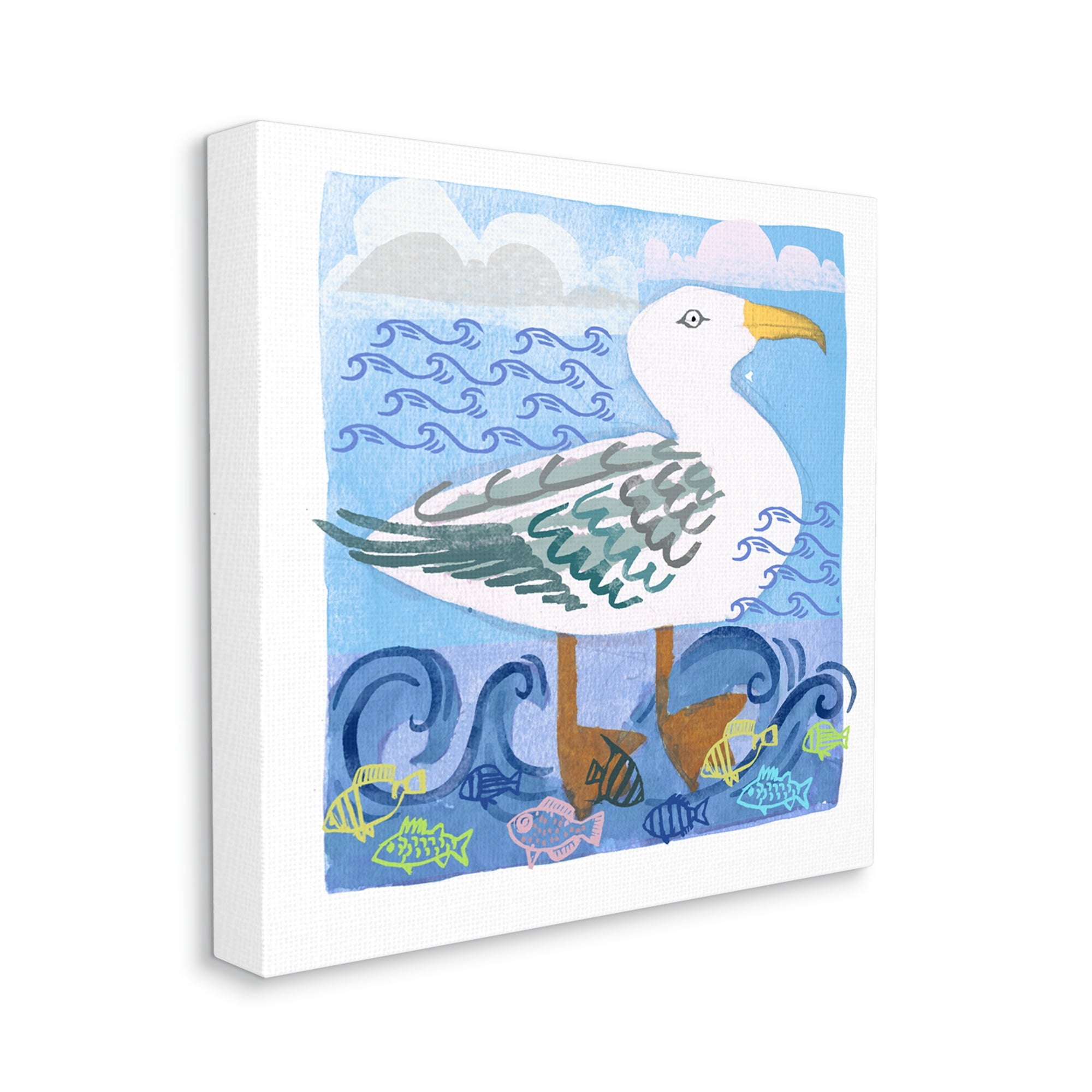 Stupell Industries Whimsical Seagull Bird Layered Ocean Waves Painting Graphic Art Gallery Wrapped Canvas Print Wall Art, Design by unknown