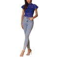 thumbnail image 2 of INSPIRAR CHIC Blusa de manga corta con cuello alto y abertura en la espalda para mujeres en el Día de San Valentín, semi transparente, XS, azul oscuro, 2 of 5