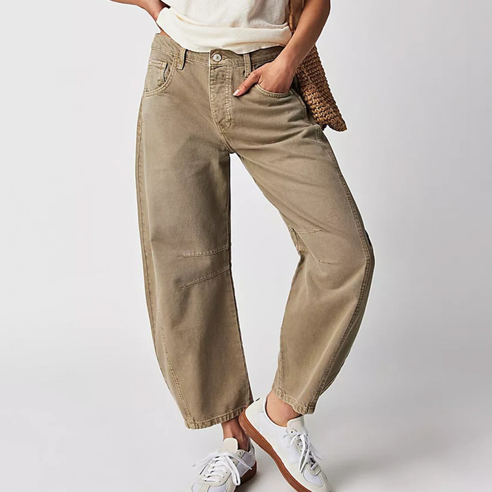 GYUJNB Barrel Jeans Women Mid Rise Barrel Leg Pants, Wide