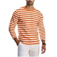 thumbnail image 1 of Chandail à Manches Longues pour Hommes, Col Rond à Imprimé Rayé, Haut Athlétique Décontracté, Vert Militaire L, 1 of 6