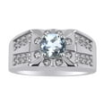 thumbnail image 1 of RYLOS Men's Rings Sterling Silver Designer Starburst 7MM Round Gemstone & Diamond Ring Aquamarine March Birthstone Size 11, 1 of 7