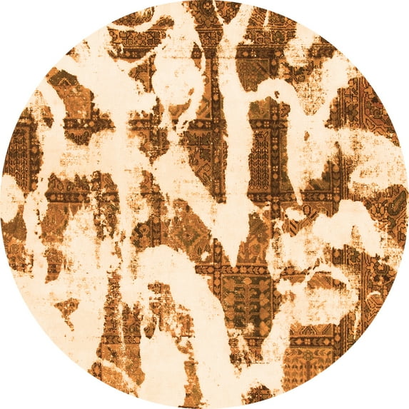 Ahgly Company Indoor Round Abstract Orange Modern Area Rugs, 7' Round