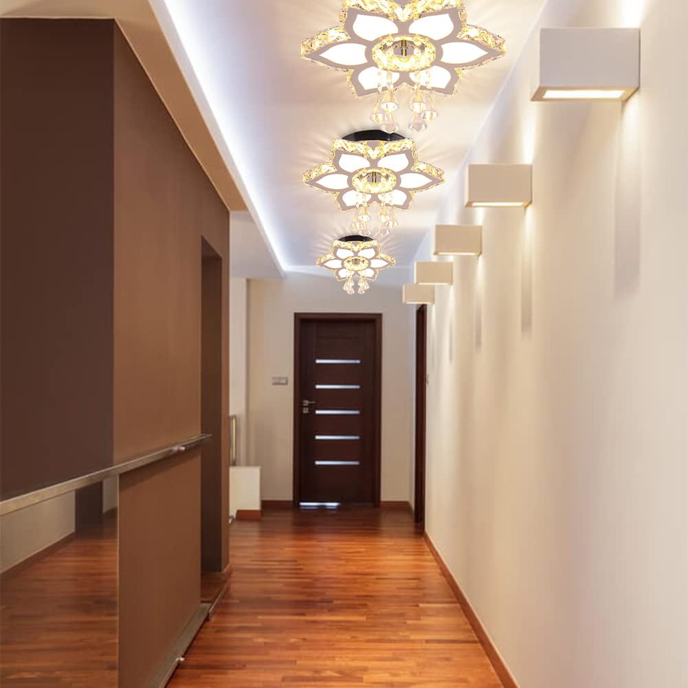 FRIXCHUR Crystal Chandelier Modern LED Flower Crystal Ceiling Light Flush Mount Chandeliers for Bedrooms Living Room Dining Room Hallway Closet (Warm White )