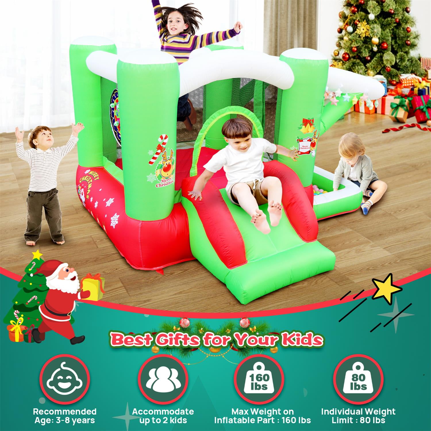 CIPACHO Kid Inflatable Bounce House, Frog Jumper Slide Castle with Blower for Backyards, 80" x 91" Play Area - 55" Tall