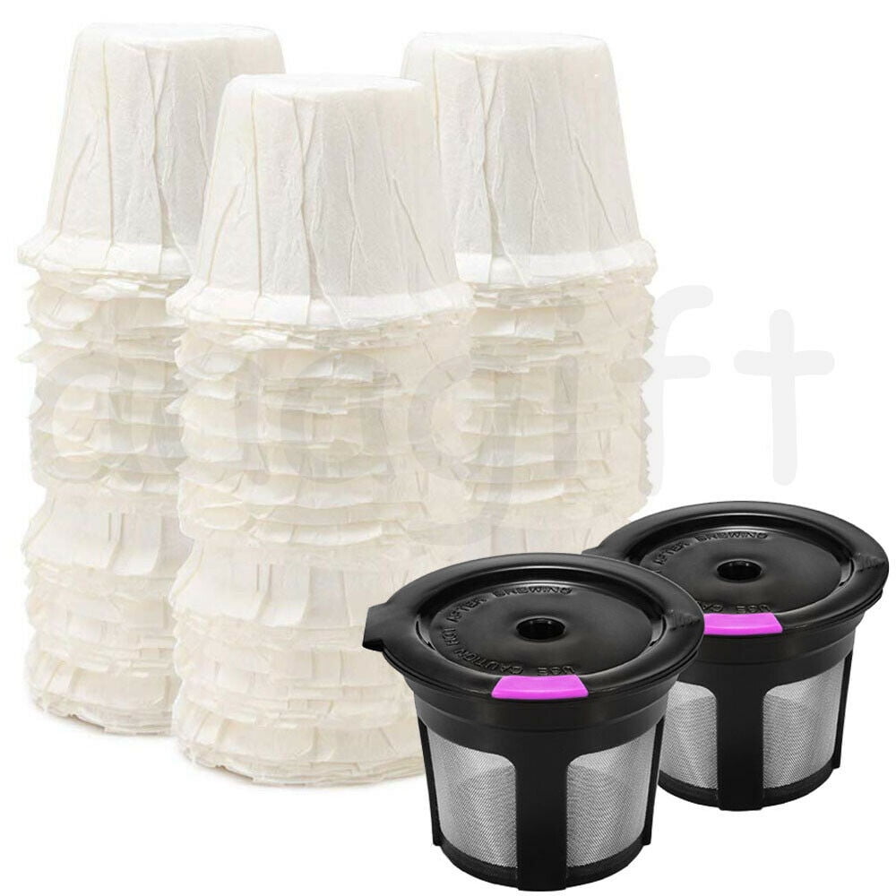 50 pcs Disposable Paper Coffee Filters + 2 piece Refillable Reusable