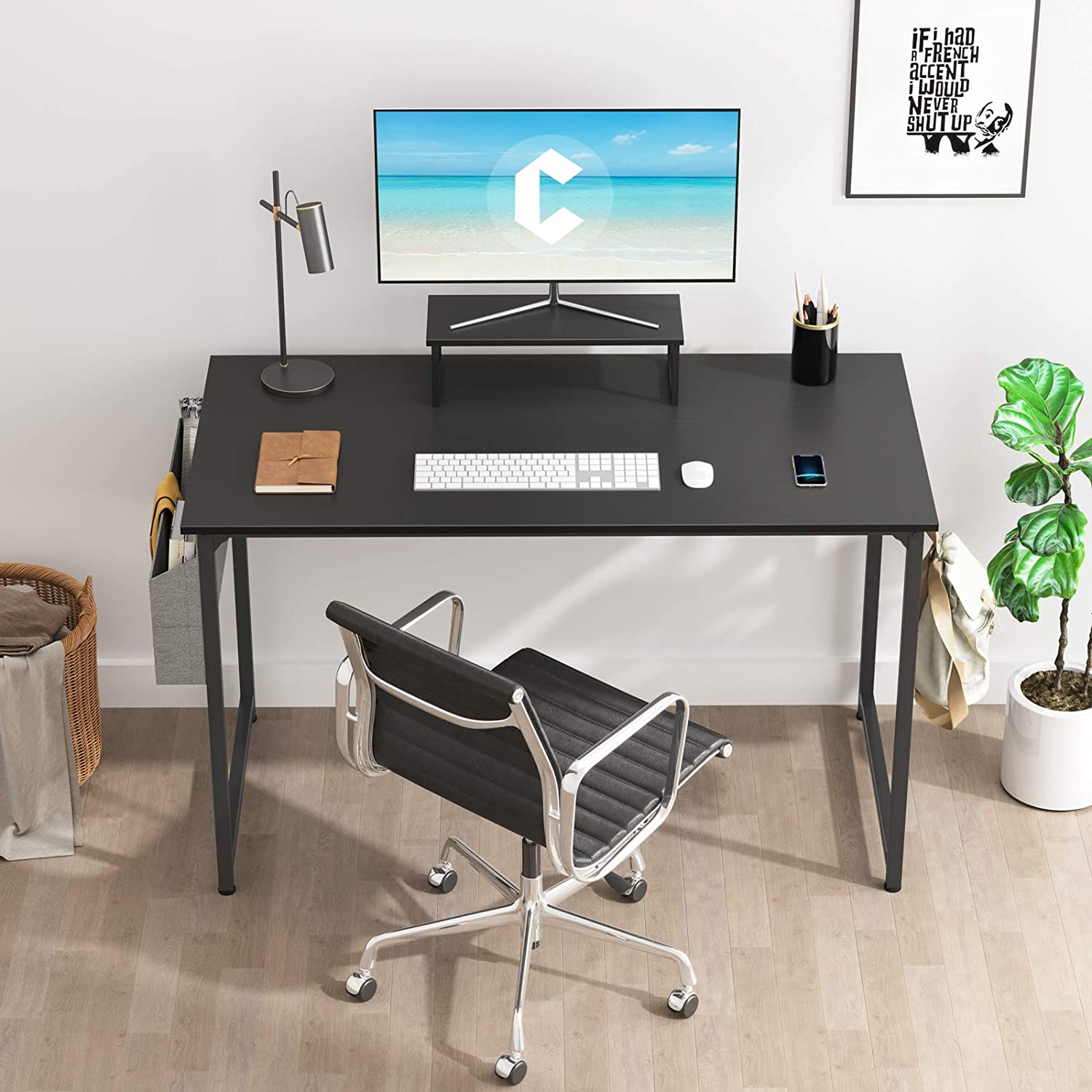Side Table 55-Inch Industrial Computer Desk With Storage Shelves ...