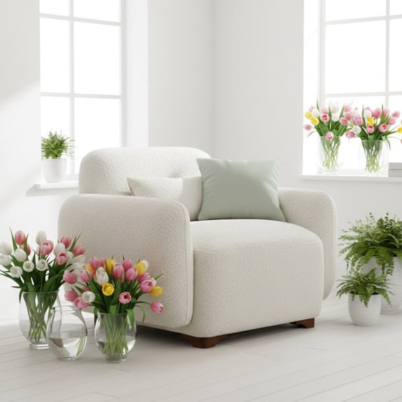 GOMYHOME 43" Modern Beige Boucle Accent Chair, Pocket Coil Oversized Armchair with Pillow