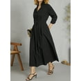 thumbnail image 2 of Elegant Women Plus Size Maxi Shirt Dress Long Sleeve Button Smocked Waist Loose Swing Long Dress with Pockets, 2 of 7
