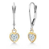 Gem Stone King 925 Sterling Silver and 10k Yellow Gold White Moissanite Drop Dangle Earrings for Women (0.84 Cttw, Heart Shape 5MM)