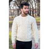 SAOL Irish Knitted Men Crew Neck Aran Sweater Pullover (Navy, X