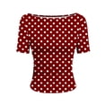thumbnail image 6 of BSDJILFG Summer Crop Tops for Juniors Y2K Polka Dots T-Shirt Ruched Short Sleeve Crewneck Going Out Top,Wine, 6 of 6